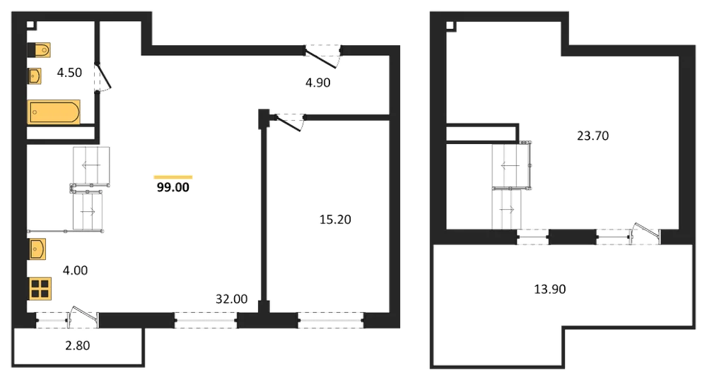 Планировка: 2-комн., 98,1 м²