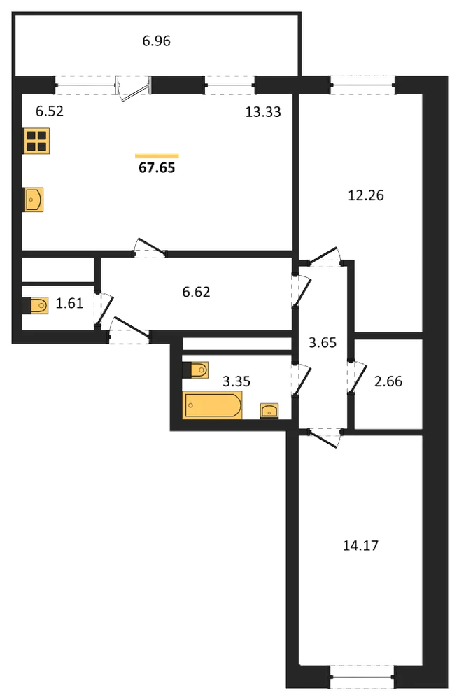 Планировка: 3-комн., 67,7 м²