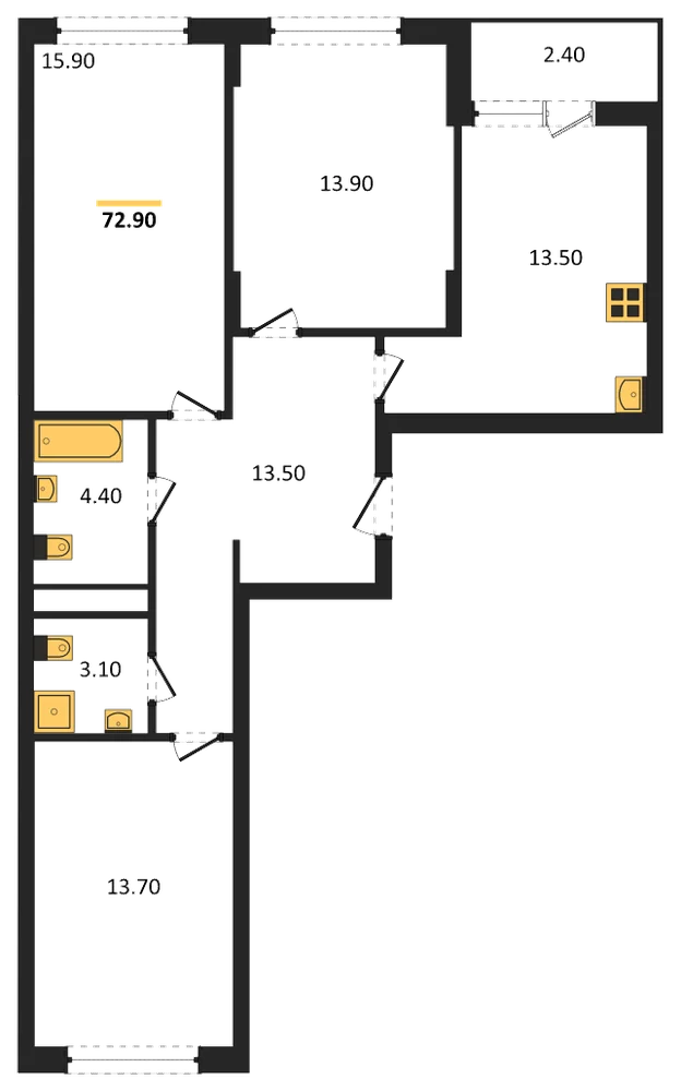 Планировка: 3-комн., 79,2 м²