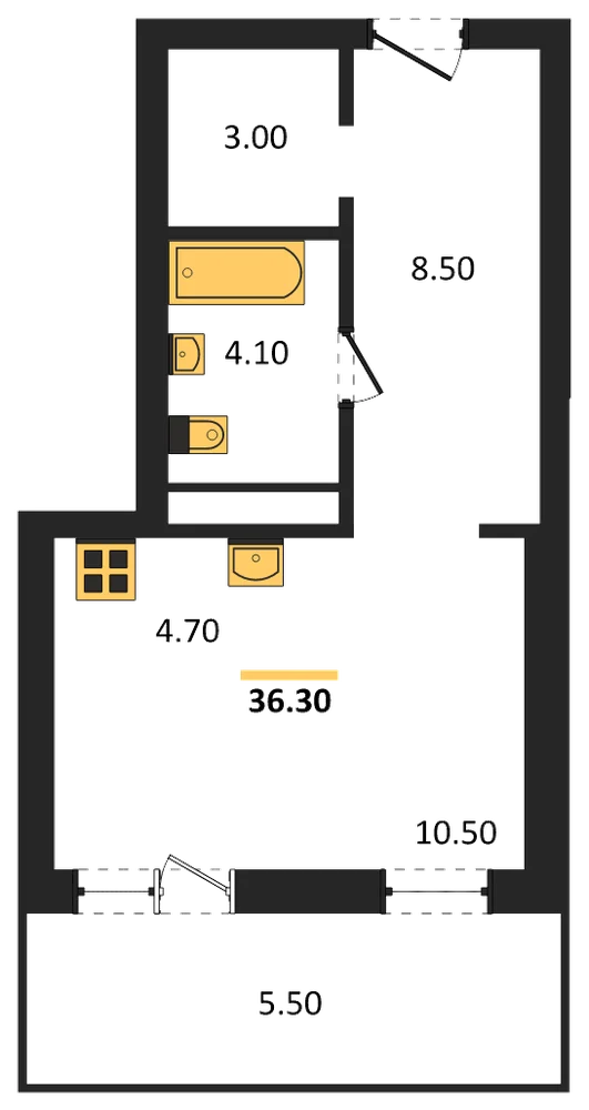Планировка: Студия, 33,6 м²