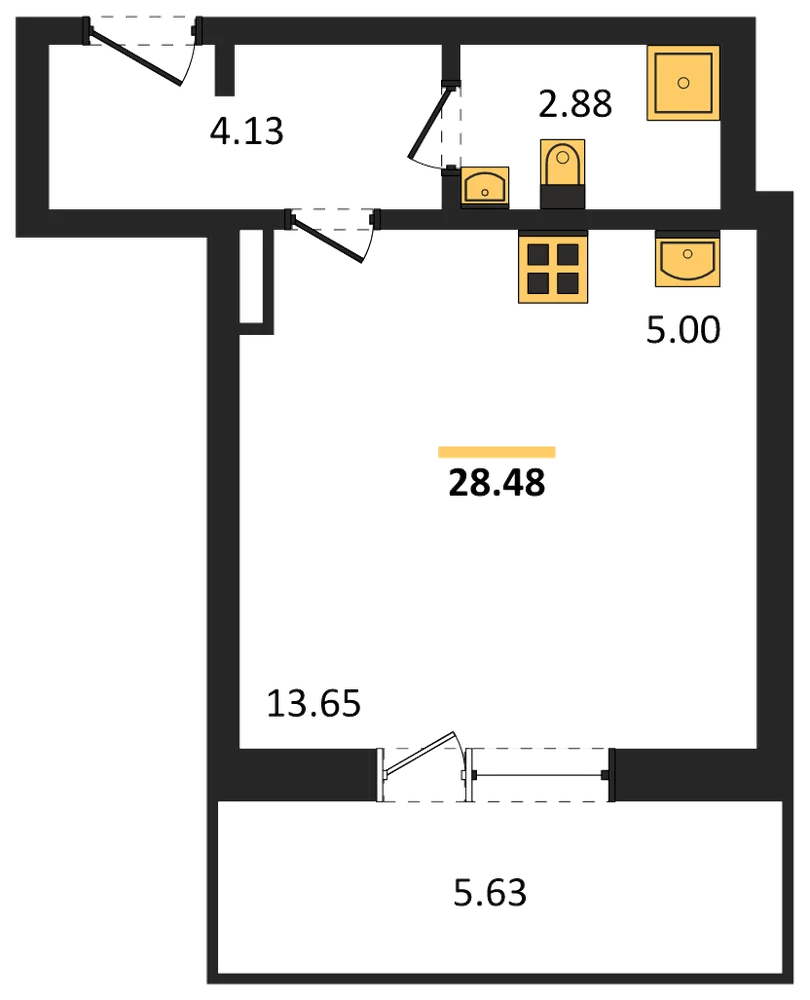 Планировка: Студия, 28,5 м²