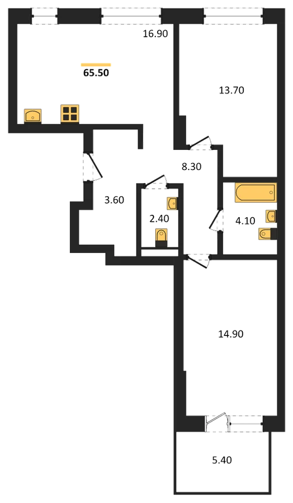 Планировка: 2-комн., 65,5 м²