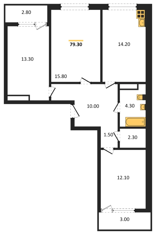 Планировка: 3-комн., 79,3 м²