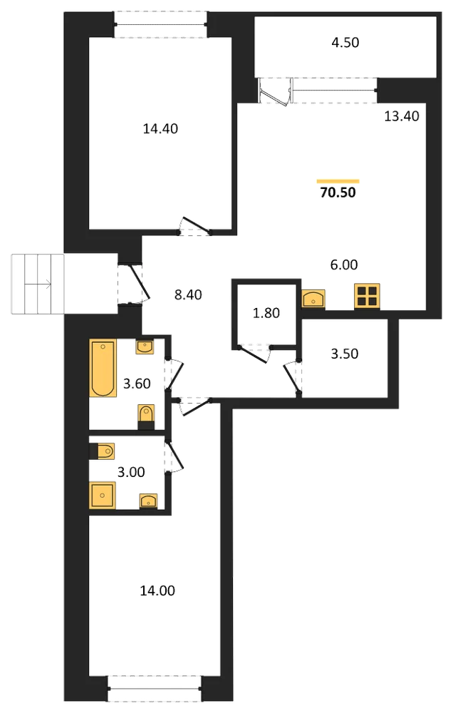 Планировка: 2-комн., 70,5 м²