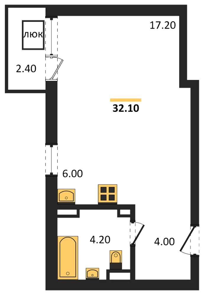 Планировка: Студия, 32,1 м²