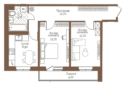 Планировка: 2-комн., 52,2 м²
