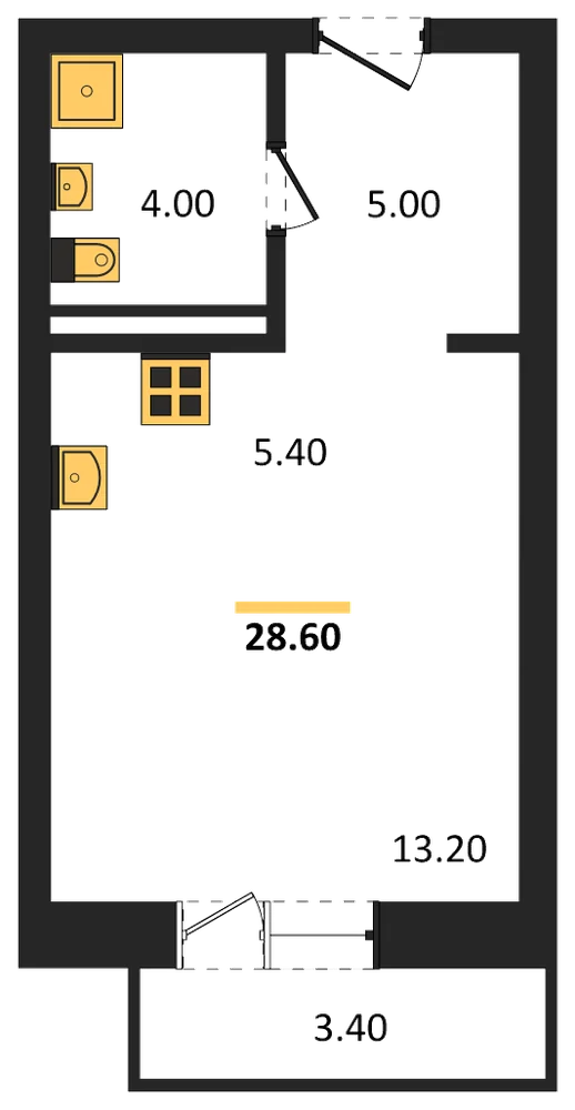 Планировка: Студия, 27,5 м²