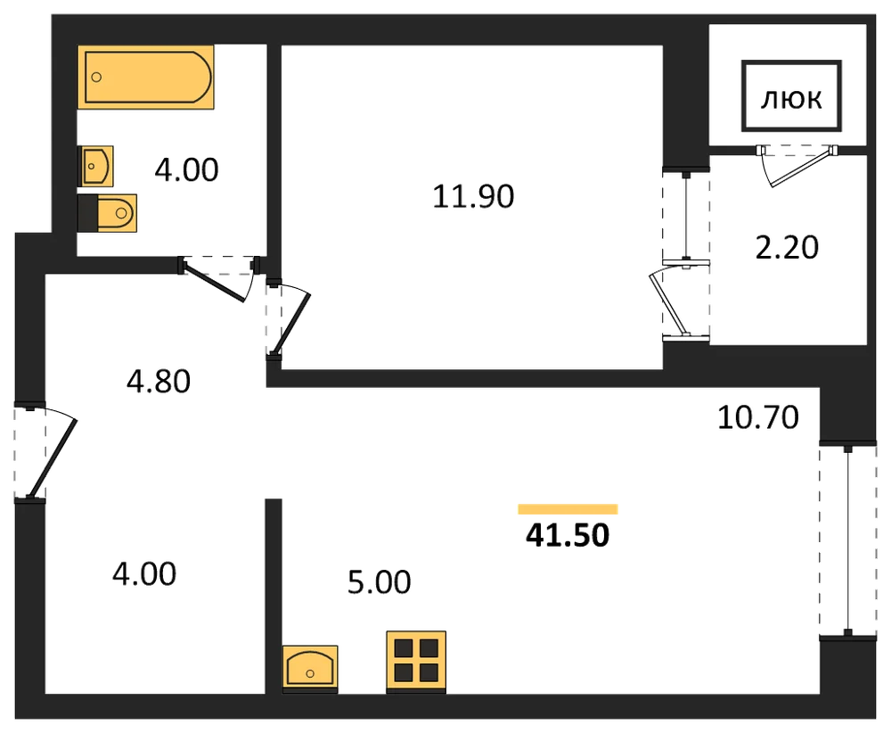 Планировка: 2-комн., 41,5 м²