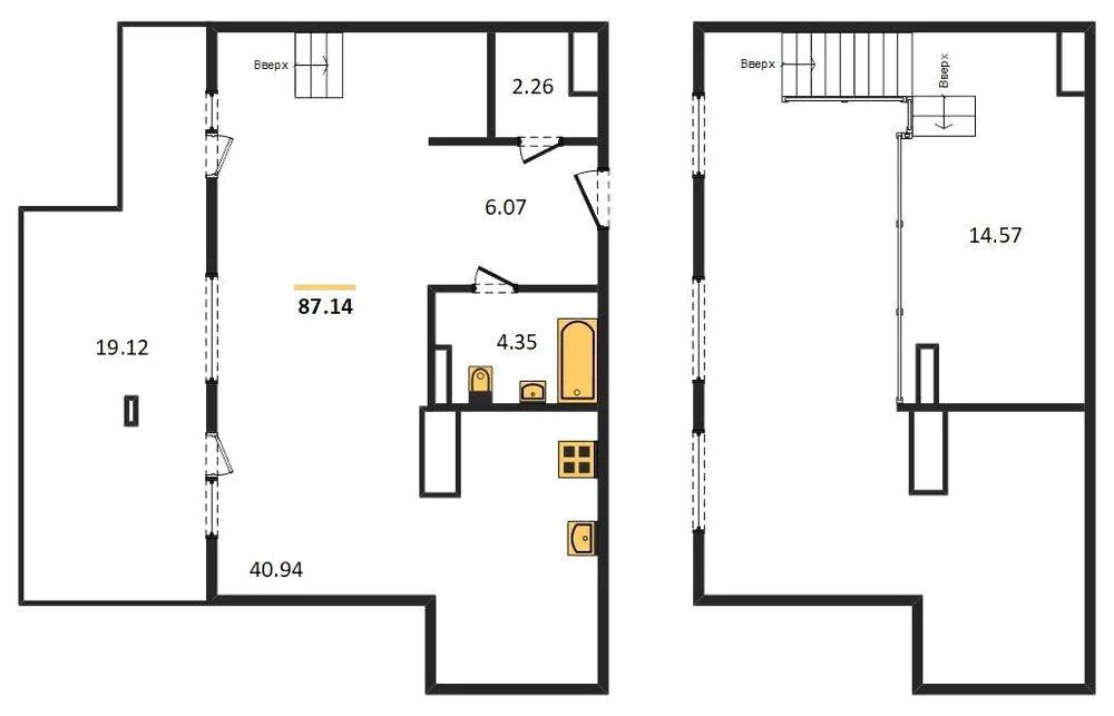 Планировка: 1-комн., 87,1 м²