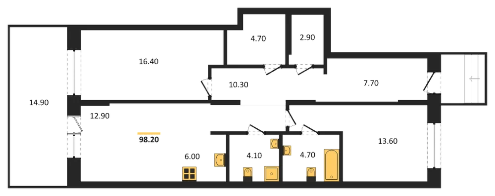 Планировка: 2-комн., 98 м²