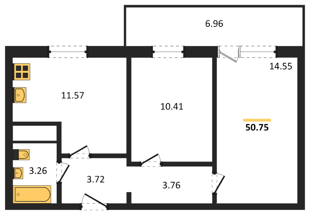 Планировка: 2-комн., 50,8 м²