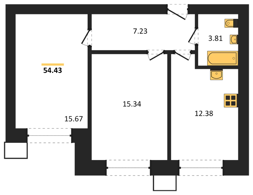 Планировка: 2-комн., 54,4 м²