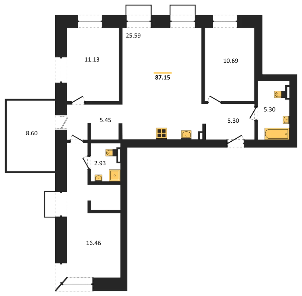 Планировка: 3-комн., 87,2 м²