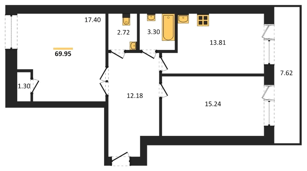 Планировка: 2-комн., 65,9 м²