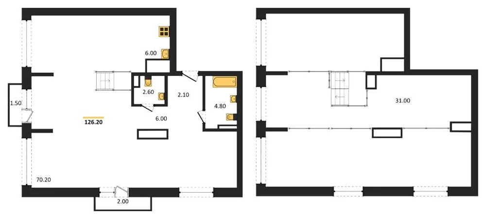 Планировка: 1-комн., 126,2 м²