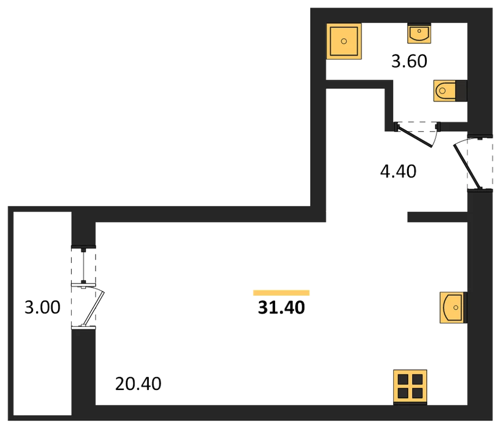 Планировка: Студия, 31,4 м²
