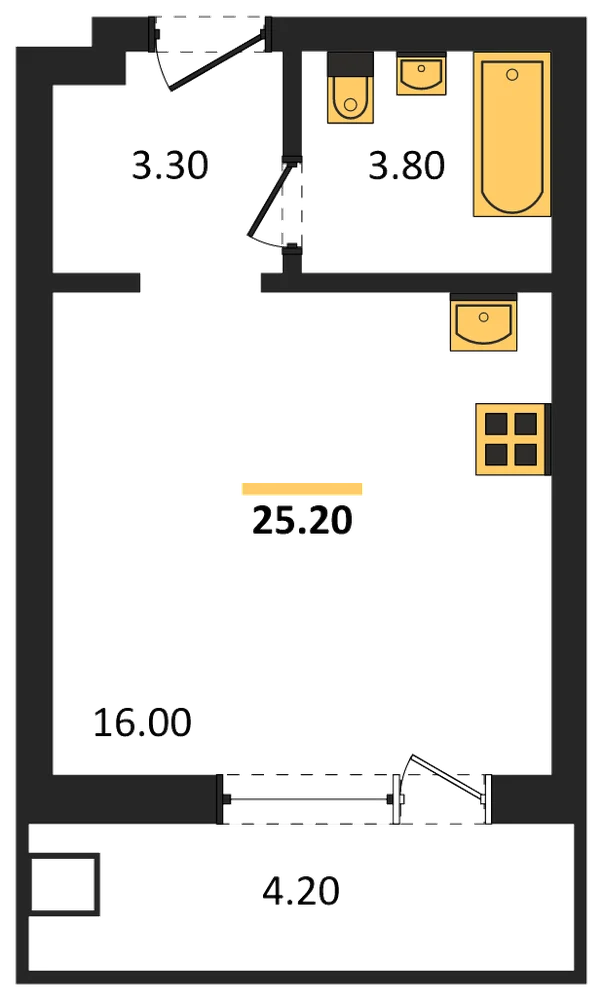 Планировка: Студия, 25,2 м²