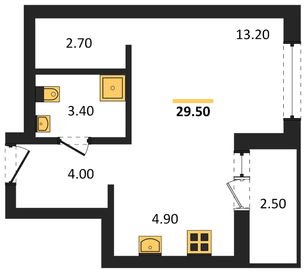 Планировка: Студия, 29,5 м²