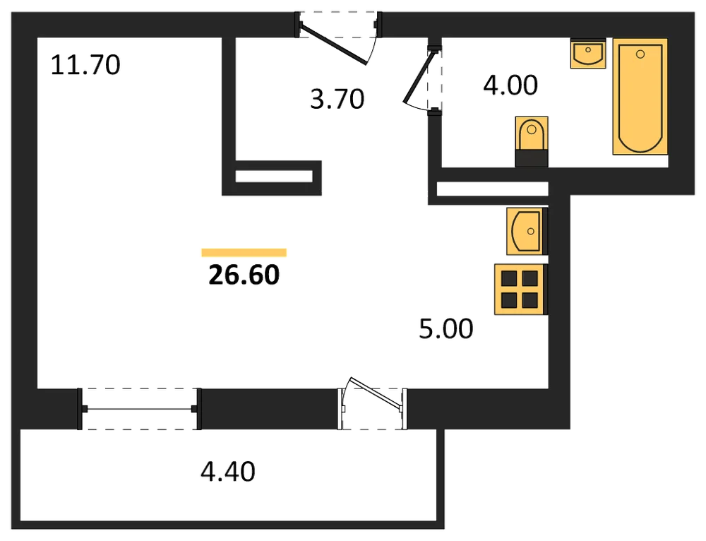 Планировка: Студия, 26,6 м²