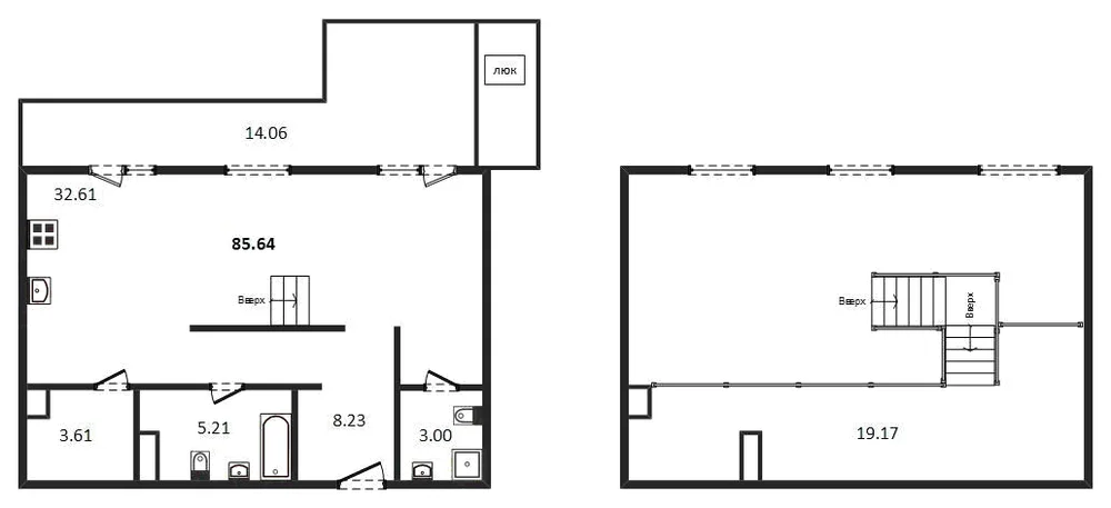 Планировка: 1-комн., 85,6 м²