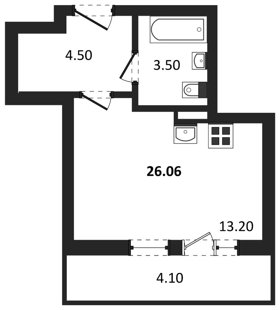 Планировка: Студия, 23,3 м²