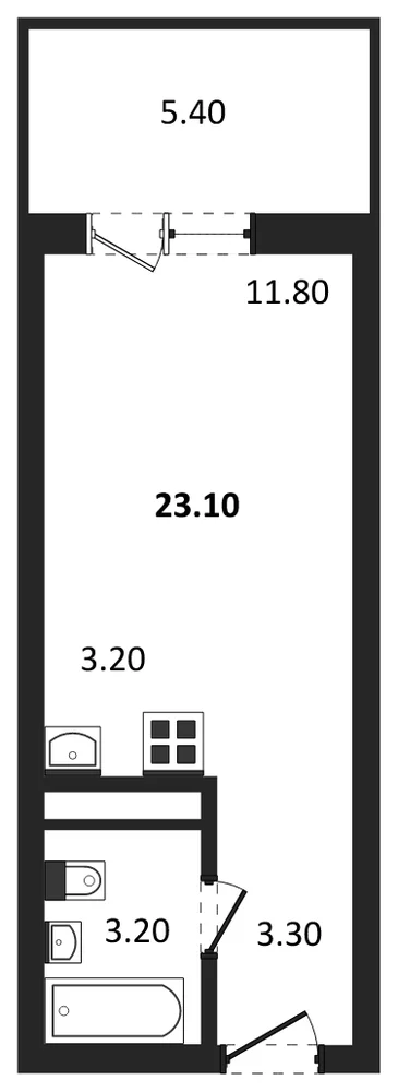 Планировка: Студия, 23,1 м²