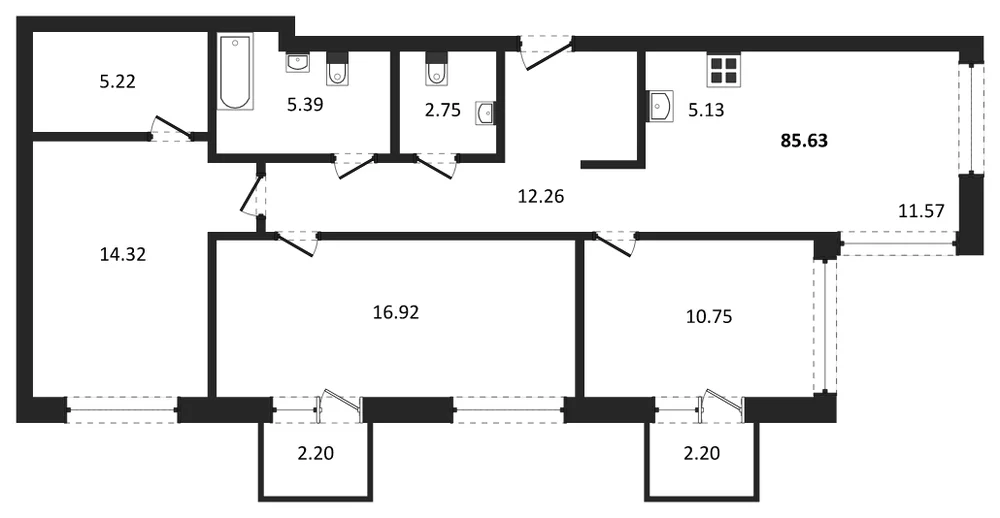 Планировка: 4-комн., 85,4 м²
