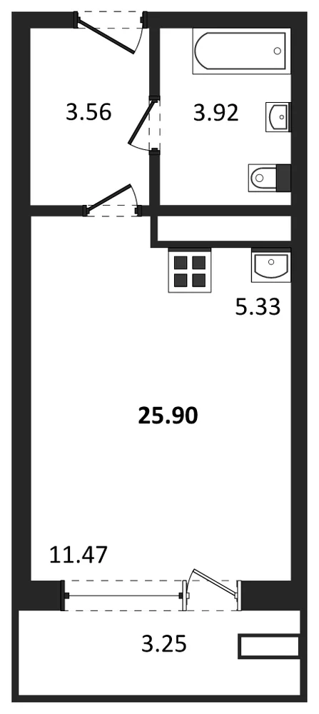 Планировка: Студия, 25,9 м²