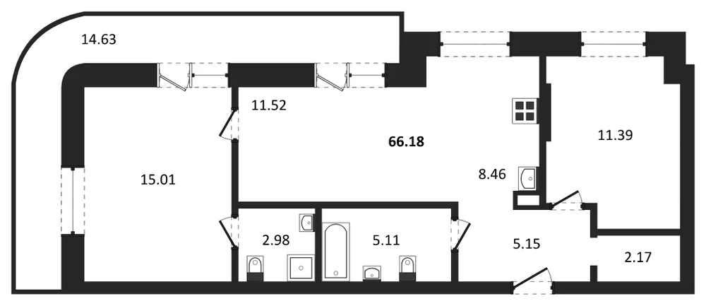 Планировка: 2-комн., 66,2 м²