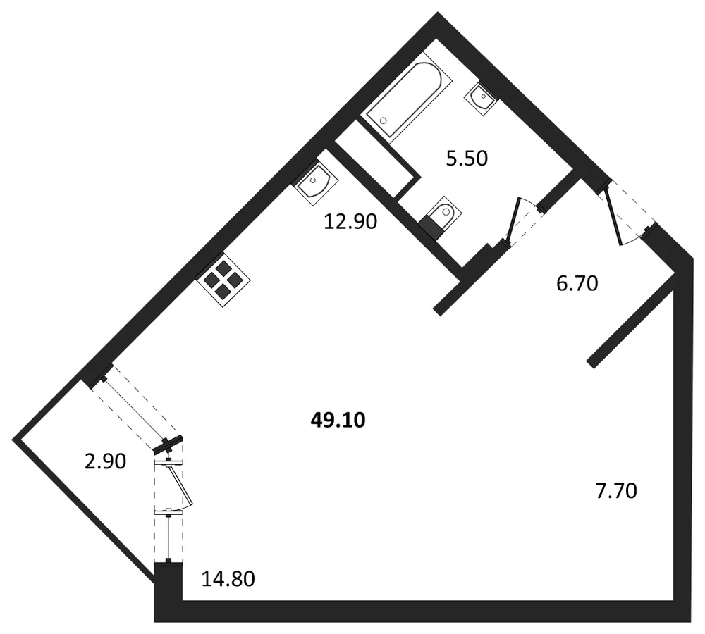 Планировка: Студия, 49,1 м²