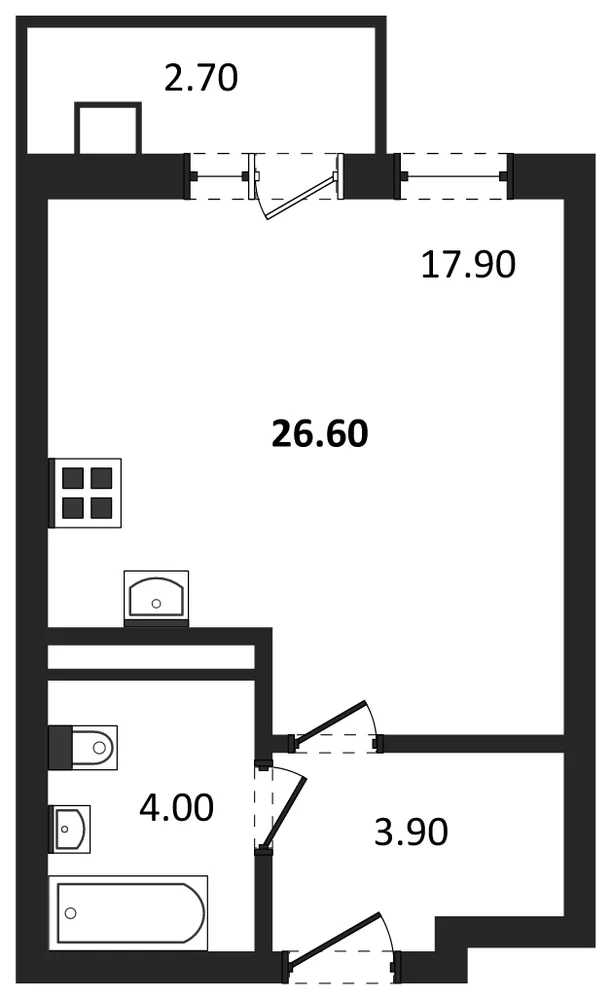 Планировка: Студия, 26,6 м²