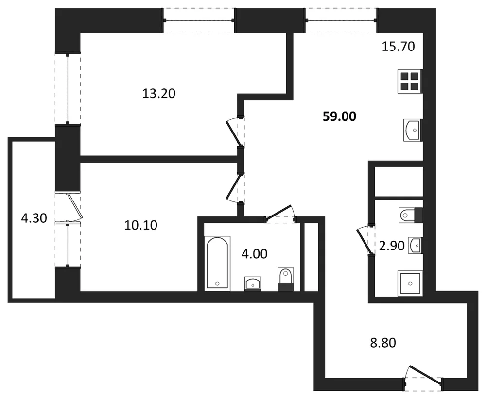 Планировка: 2-комн., 56 м²
