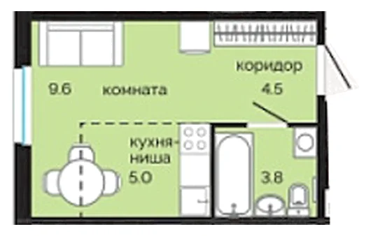 Планировка: Студия, 22,9 м²