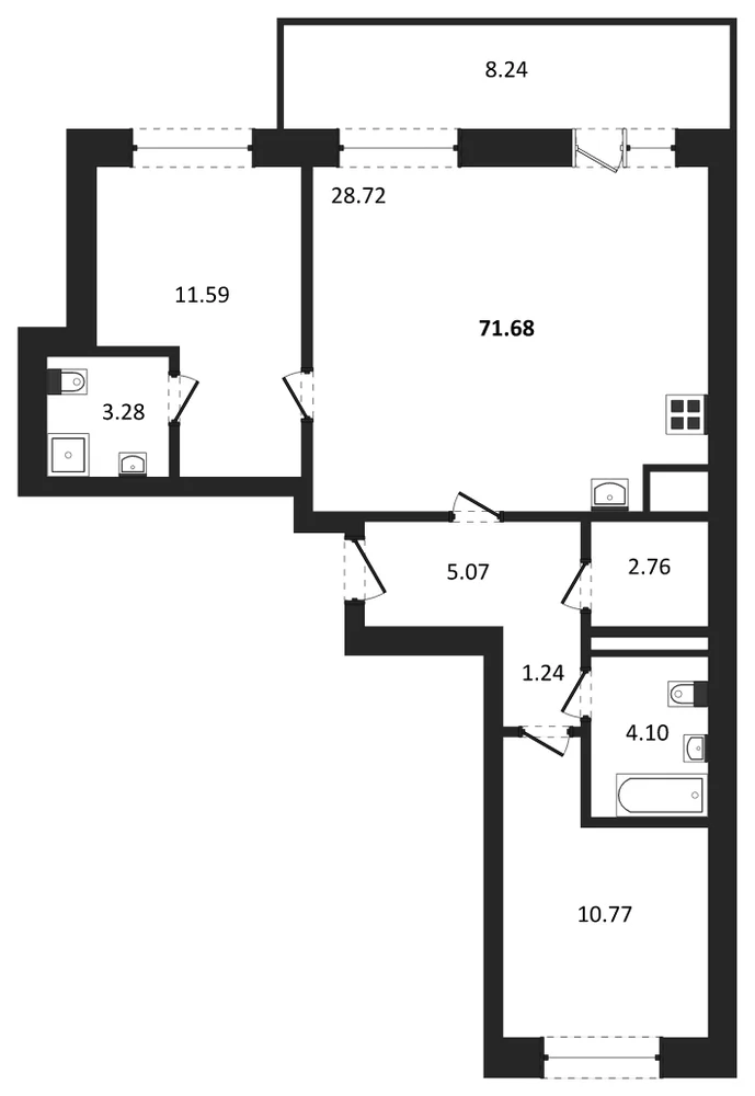 Планировка: 2-комн., 70,5 м²