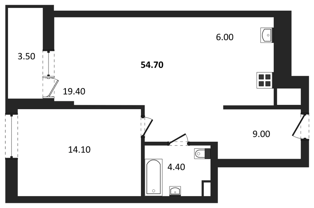 Планировка: 2-комн., 52,8 м²