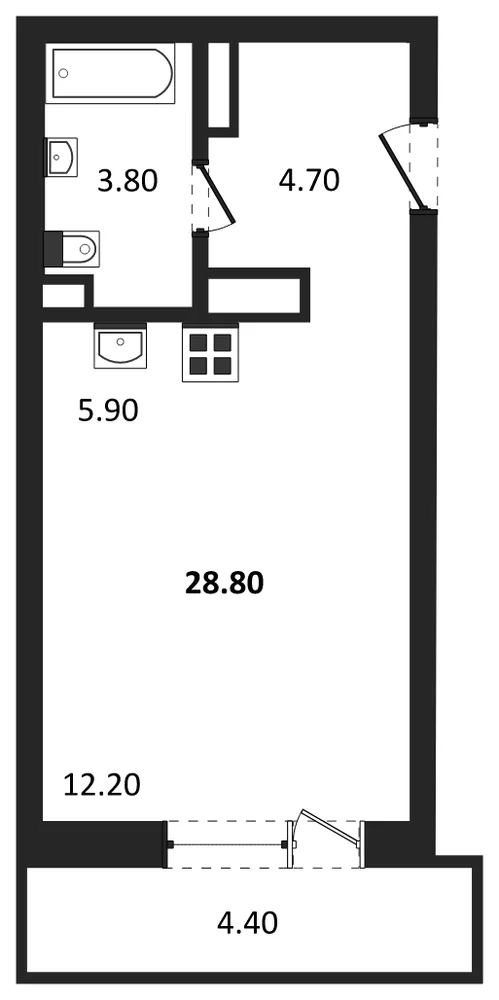 Планировка: Студия, 28,8 м²