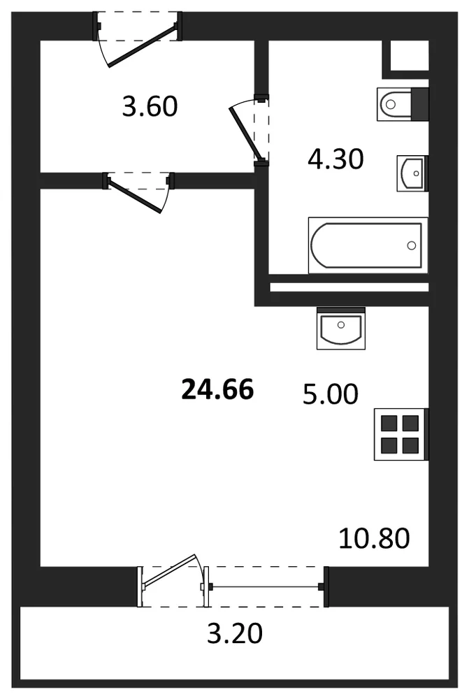 Планировка: Студия, 24,7 м²