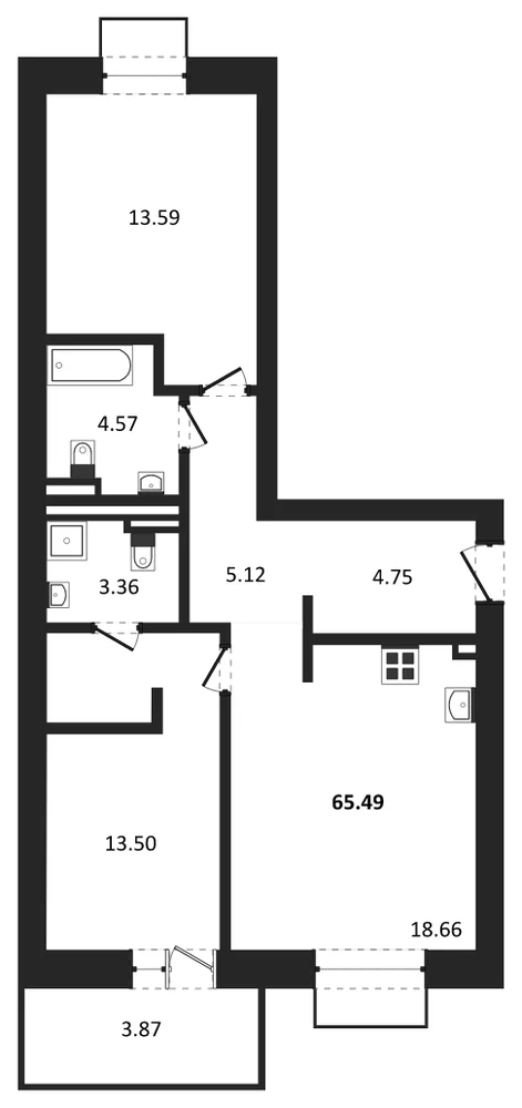 Планировка: 2-комн., 65,5 м²
