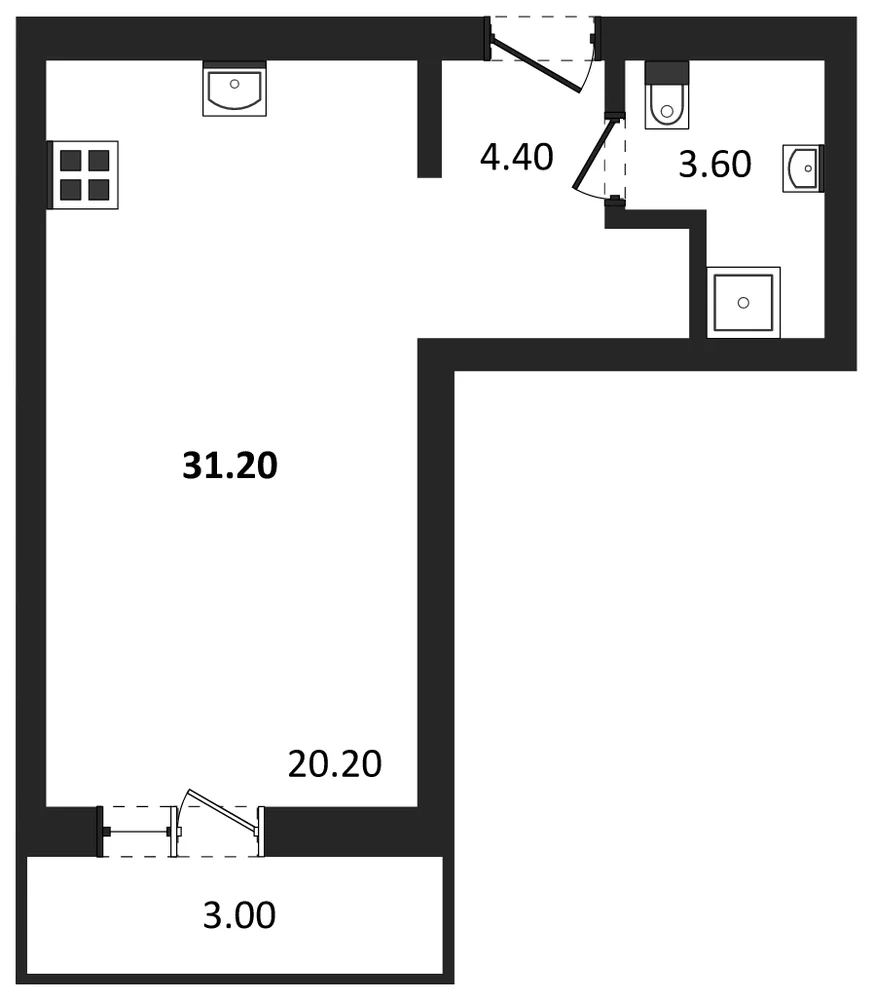 Планировка: Студия, 31,2 м²