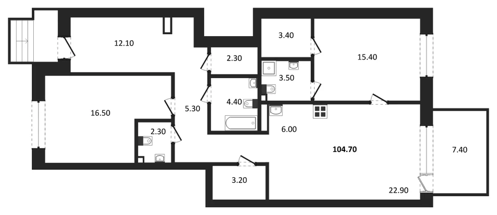Планировка: 2-комн., 103,5 м²