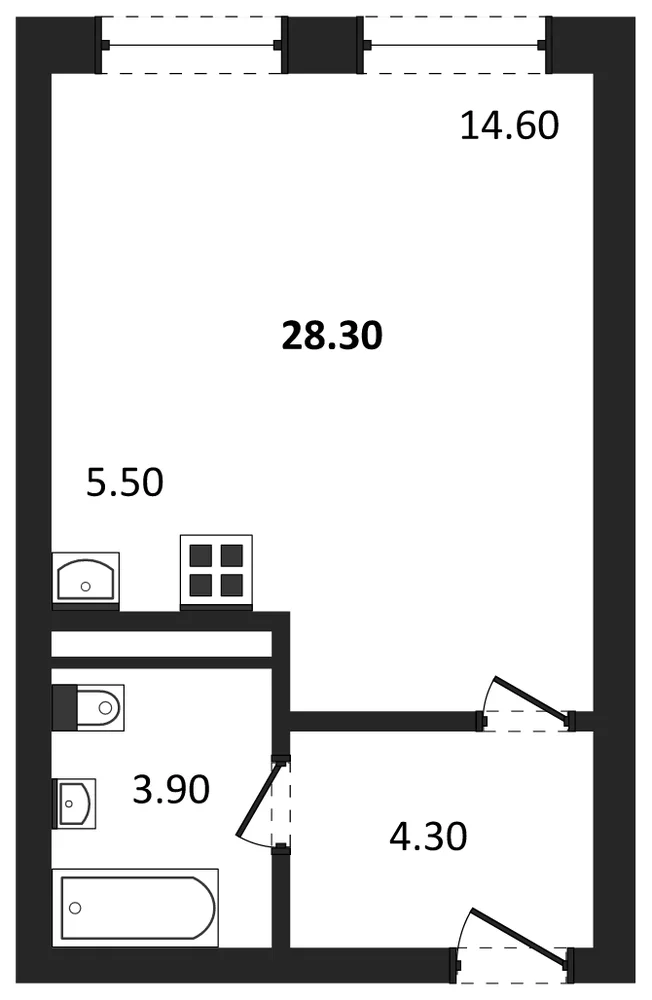 Планировка: Студия, 28,3 м²