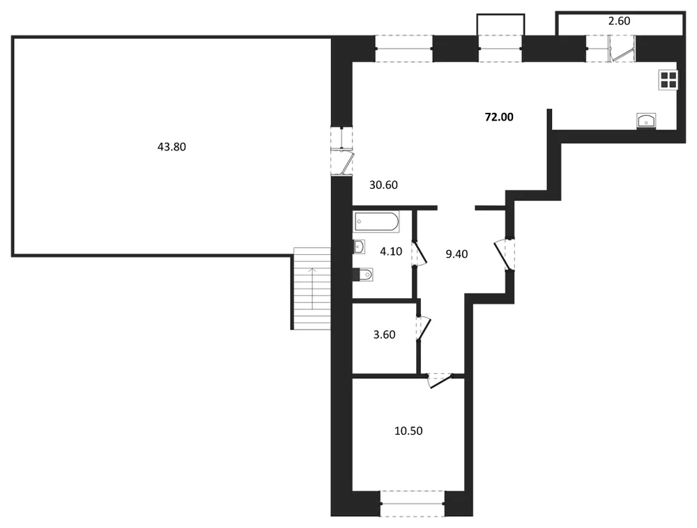 Планировка: 1-комн., 72 м²