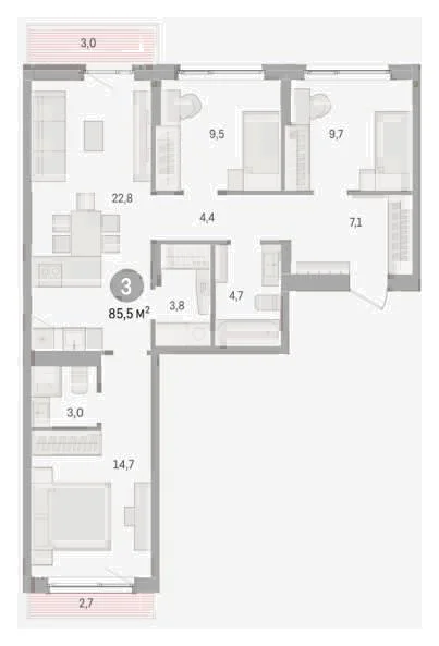 Планировка: 3-комн., 85,5 м²