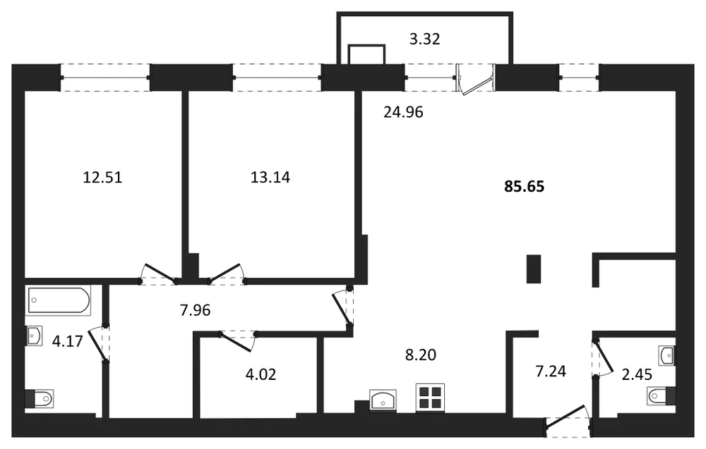 Планировка: 2-комн., 85,7 м²