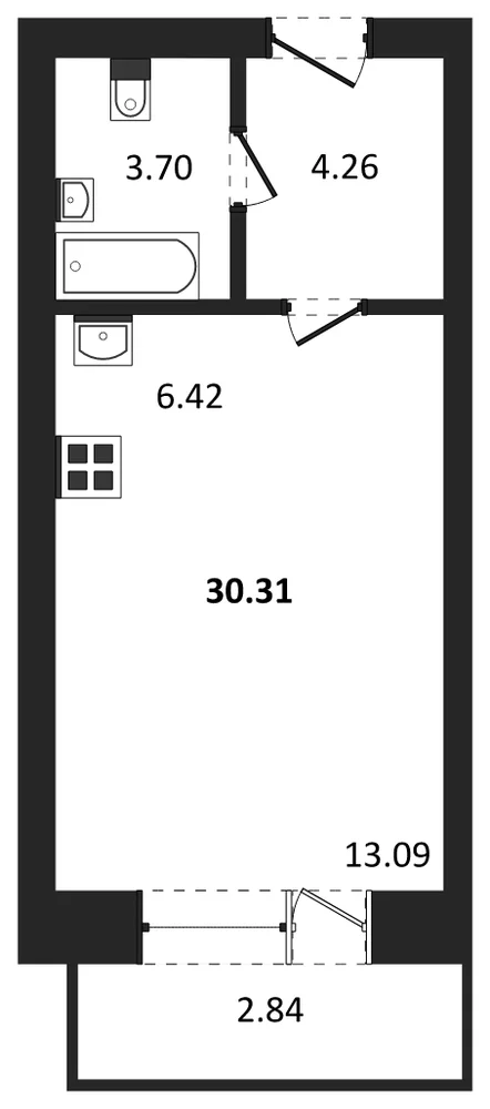 Планировка: Студия, 30,3 м²