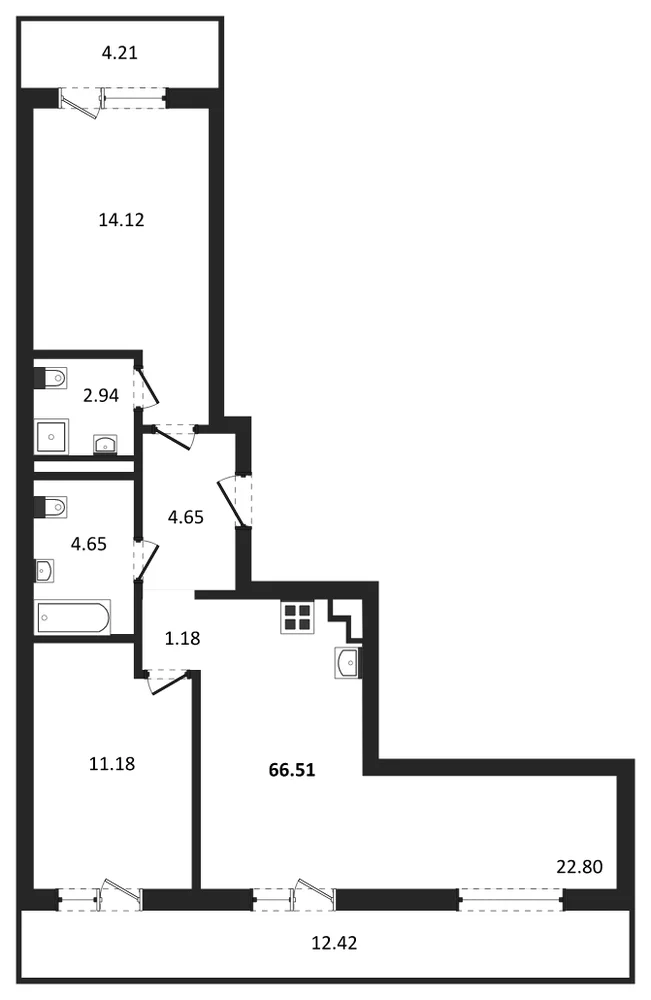 Планировка: 2-комн., 66,2 м²