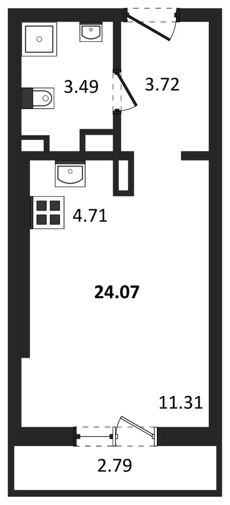Планировка: Студия, 24,5 м²