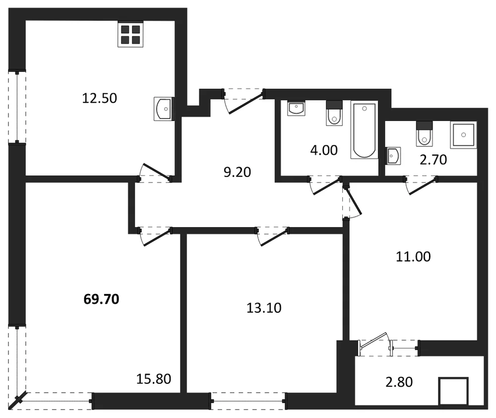 Планировка: 3-комн., 69,7 м²