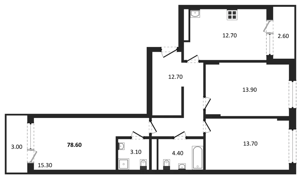 Планировка: 3-комн., 78,6 м²
