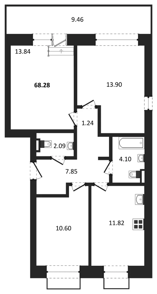 Планировка: 3-комн., 68,3 м²